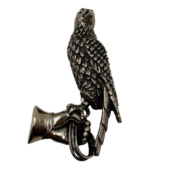 Signed Tortolani Falconry Falcon Hawk Glove Hand Bird of Prey Brooch Jewelry - Picture 2 of 9
